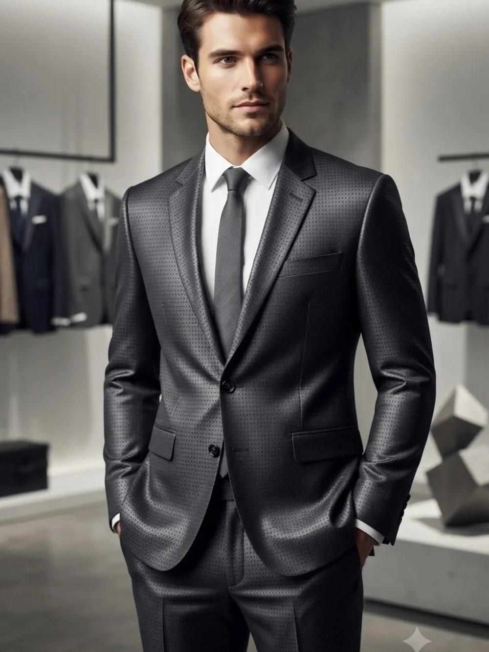 Men's Formal Charcoal Metallic Grey Slim Fit 2 Piece Suit Set Xl